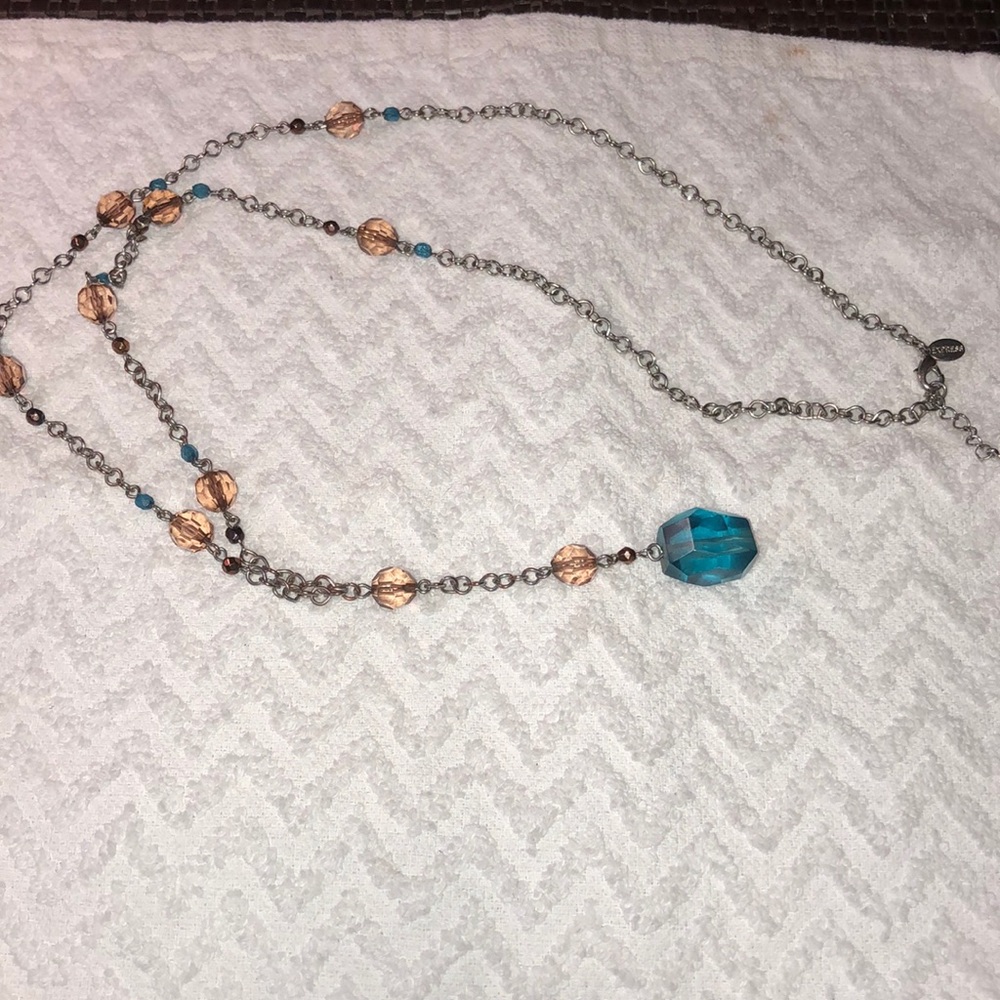 NECKLACE Express 32” teal/copper crystal